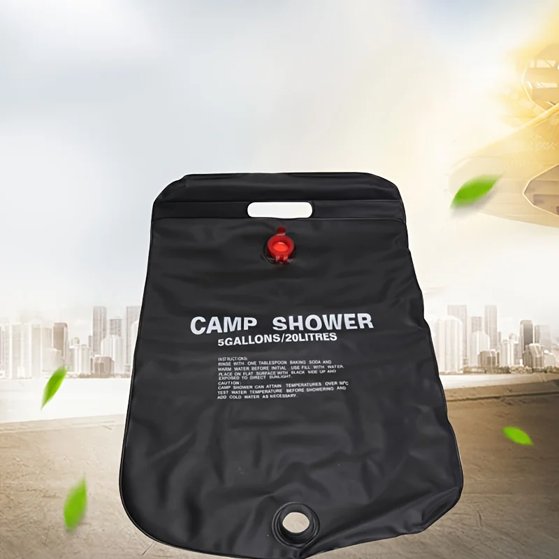 20L Camping Shower Bag. Portable outdoor water bag with large capacity and adjustable shower head, suitable for camping and hiki