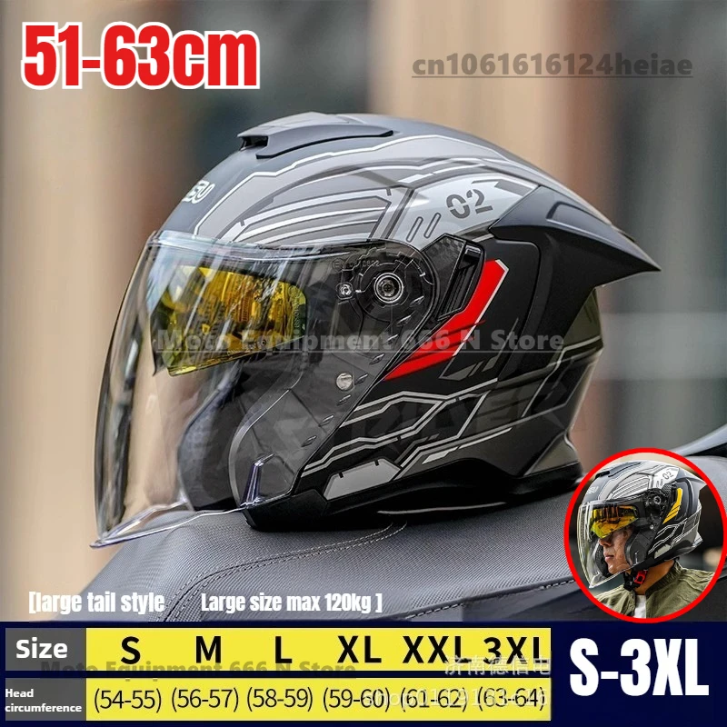 

Motorcycle Dual Lens Helmet Big Head Circumference of Three-quarters Helmet Windproof motorbike Half Helmet for Winter