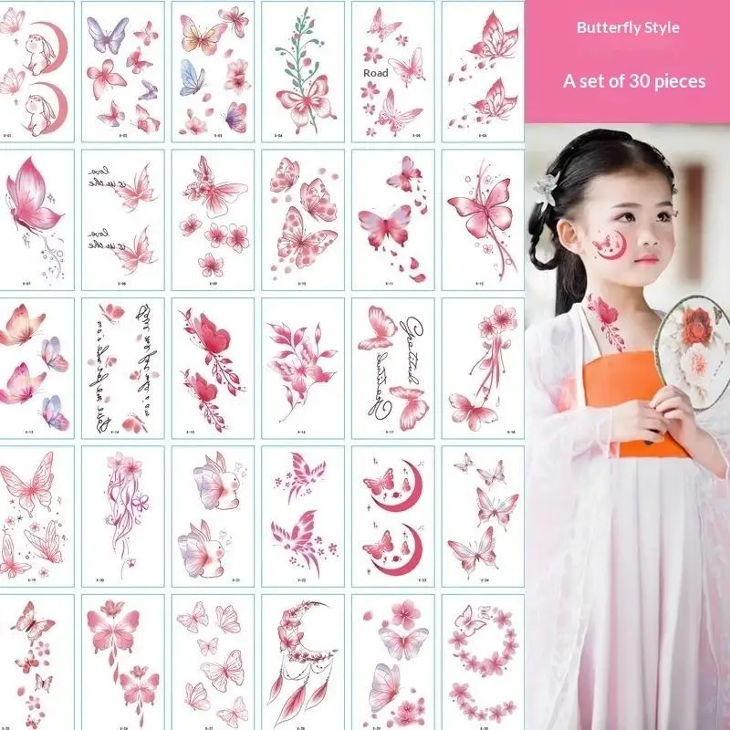 30pcs Waterproof Temporary Tattoo Sticker 3D Color Butterfly Rose Flower Feather Fake Tattoo for Women Girls Body Art Party view 3