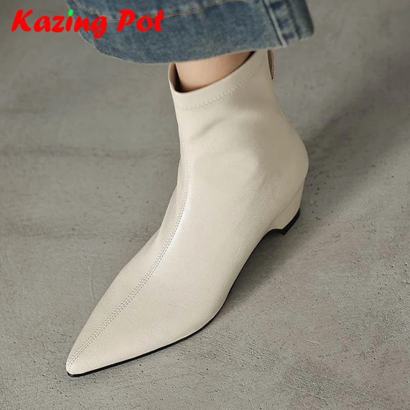 

Microfiber Pointed Toe Med Heels Fashion Chelsea Boots Warm Winter Autumn Shoes Cozy Zip Brand Women Beauty Stretch Ankle Boots