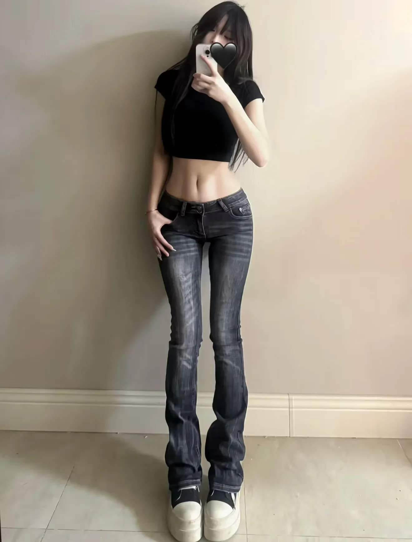 

American Retro Low Waist Bell Bot Jeans Women's Tall Slimming Long Leg Lengthening Versatile Floor Length Pants
