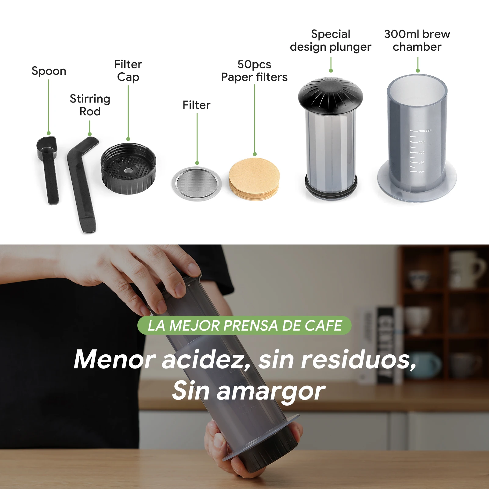 New 300ml Espresso Coffee Maker Machine Portable Cafe French Press Coffee Pot With Filter Paper Kit Bar Set For AeroPres