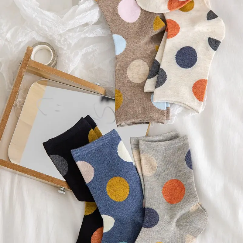 Women's Socks Japanese Dot Harajuku Simple Versatile Mid Tube Socks Comfortable Breathable High-quality Cotton Socks For Girl
