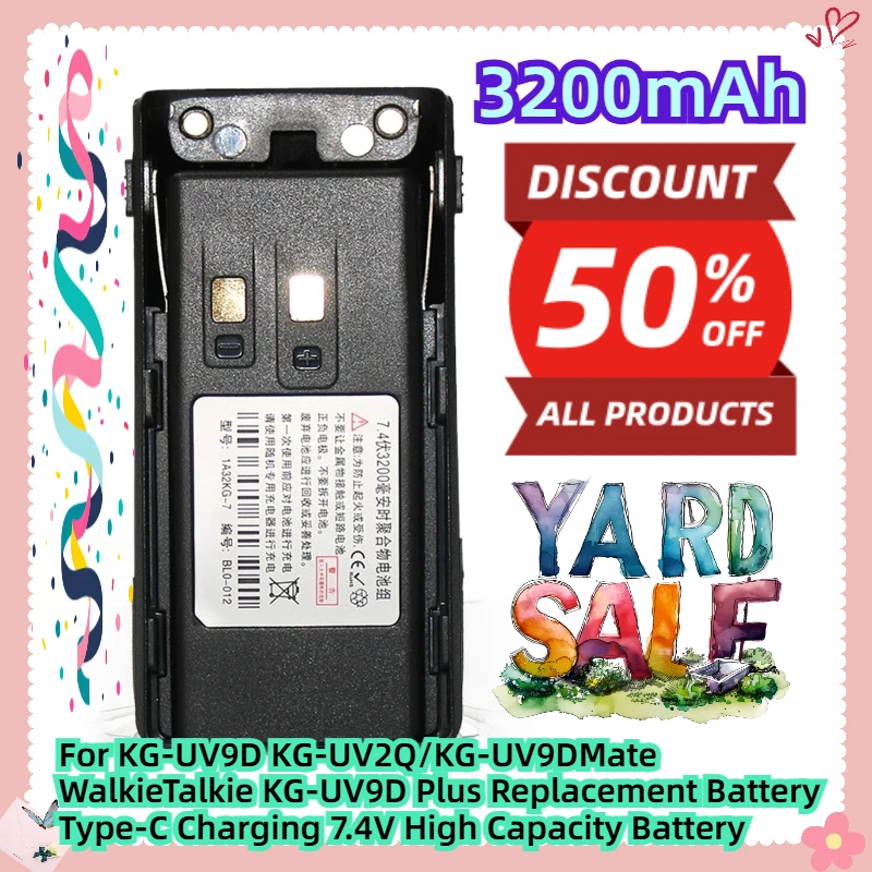 

Для KG-UV9D KG-UV2Q/KG-UV9DMate WalkieTalkie KG-UV9D Plus Сменный аккумулятор Type-C Зарядка 7,4 В 3200 мАч Аккумулятор большой емкости
