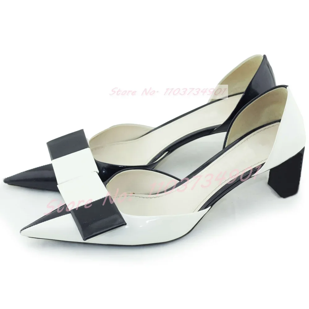 White Mixed Colors Slip-On Sandals Women Fashion Sexy Pointy Toe Chunky Heeled Shoes Ladies Patent Leather Big Size Sandals image 4