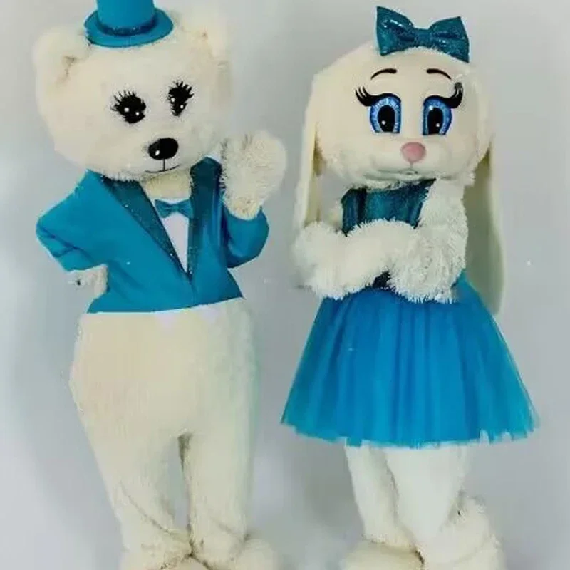 

Blue Dress Teddy Bear Mascot Costume Anime Cosplay White Rabbit Halloween Carnival Party Events Adult Christmas Gift Accessories