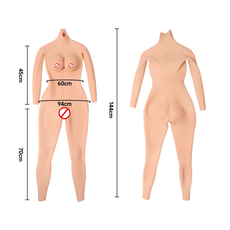 

Customizable Hign Quality Female Fake Boobs Whole Body Suit Breast Forms With Head Huge Boob for Men Silicone Body Suit
