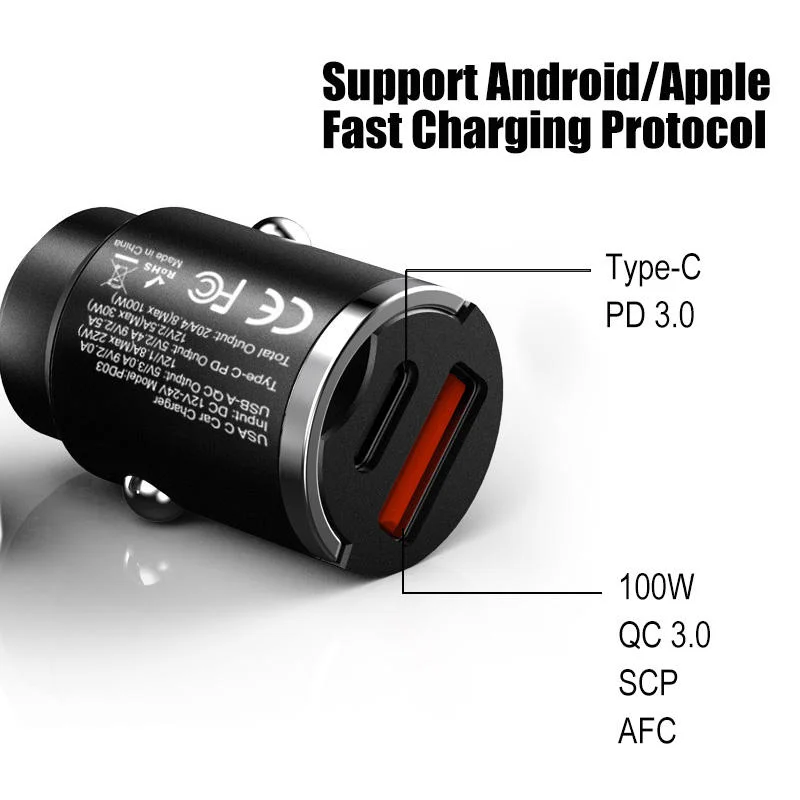 100W Dual Port USB Type C Cigarette Lighter Car Charger With PD 3.0 QC OVP Fast Charging Adapter For iPhone 17 16 For Samsung