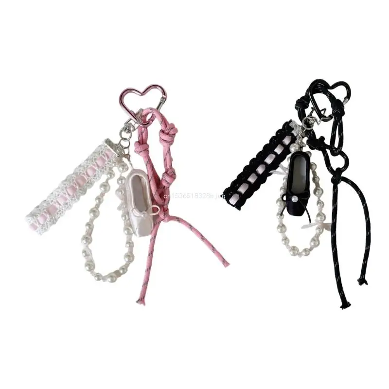 

Ballet Lace Pearls Keychain Lovely Decorations Keyring Ornament Backpack Handbag Charm Pendant Gift for Girls Women Dropship