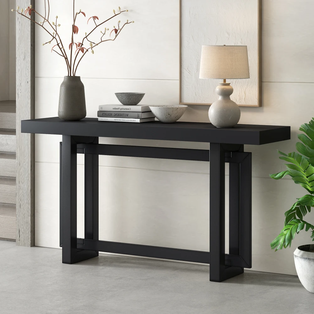 Contemporary Console Table with Wood Top, Extra Long Entryway Table for Entryway, Hallway, Living Room, Foyer, Corridor