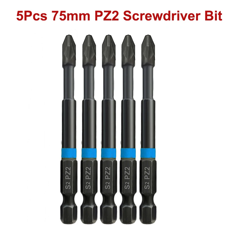 

5Pcs PZ2 Impact Screwdriver Bits 75mm Pozidriv Screwdriver Set 1/4 Inch Hex Shank Magnetic PZ1 PZ2 PZ3 Driver Bit