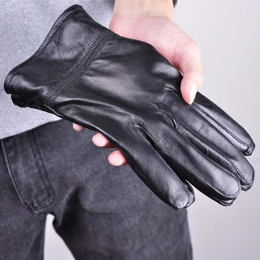 1 زوج لينة بولي PU مكافحة البرد قفازات مقاوم للماء بلون الرجال فنجر القفازات دفئا قابل للتعديل قفازات سوداء سميكة الخريف #4