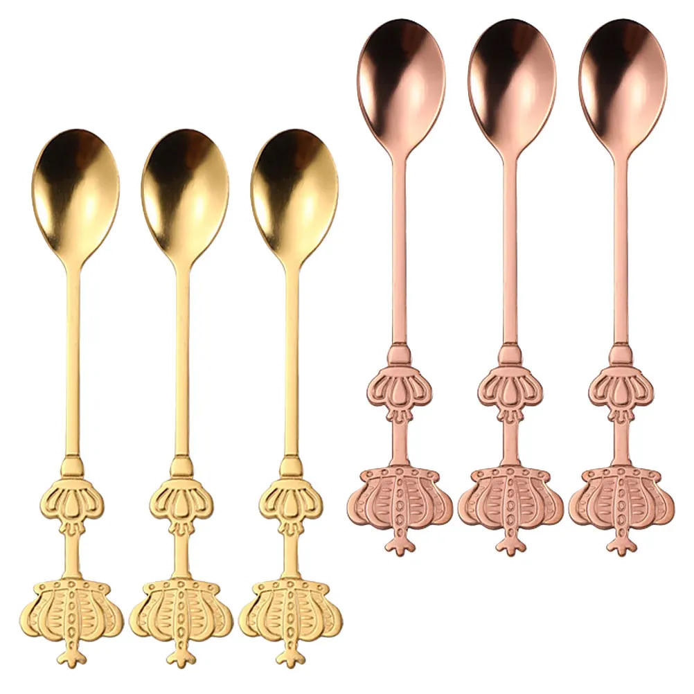 

6pcs Coffee Spoon Stainless Steel Crown Golden Rose Mixing Bridal Shower Dessert Soup Tea Kitchen Restaurant Party