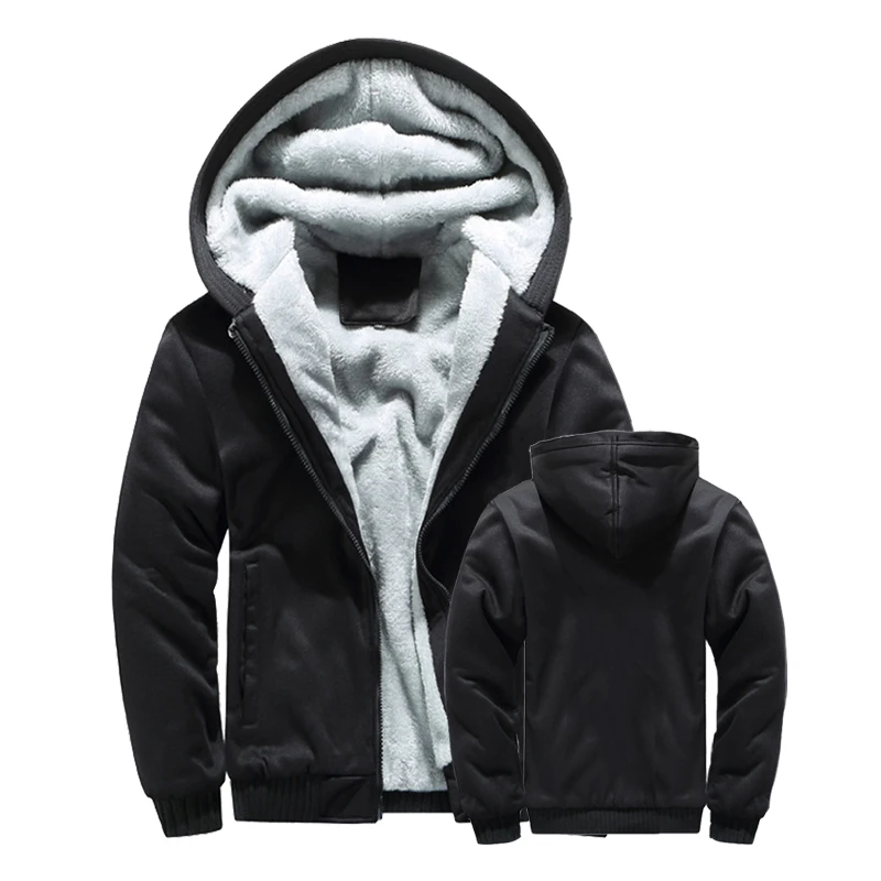 Winter Jacket Men Warm Coat Thick Fleece Male Zipper Hooded Jackets Casual Hooded Sportswear Outerwear Long Sleeves Sports Hoody