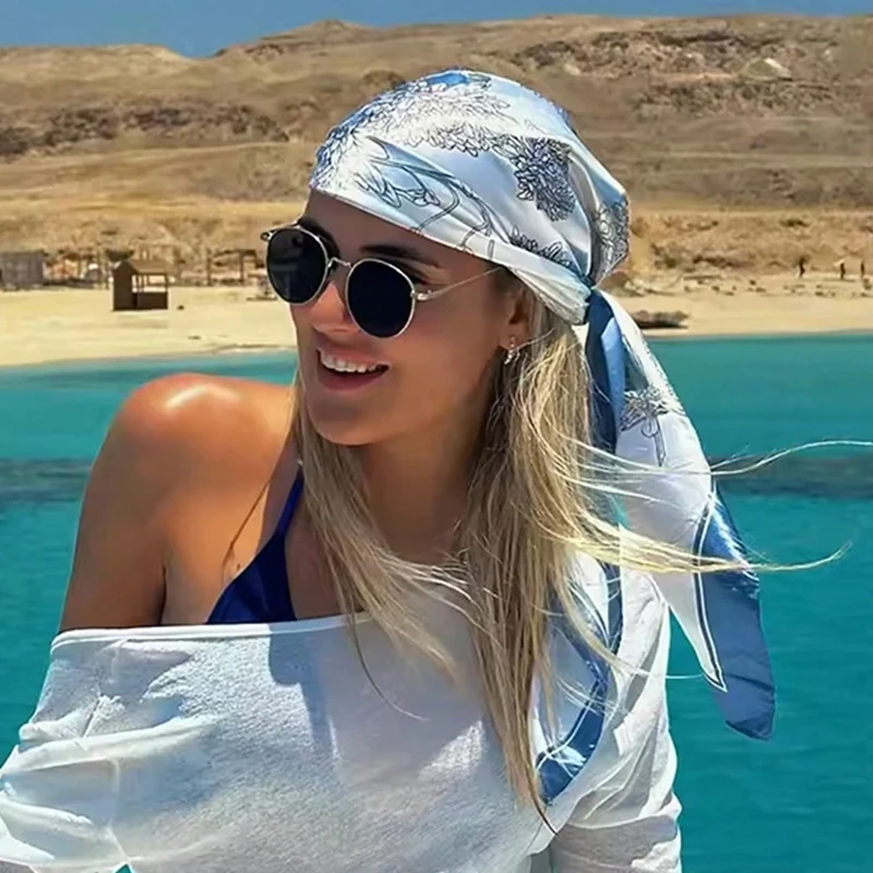 

1pc Women's Elegant Floral Printed Square Scarf Hijab Women Luxury Fashion Sunscreen and Dustproof Kerchief Head Scarf