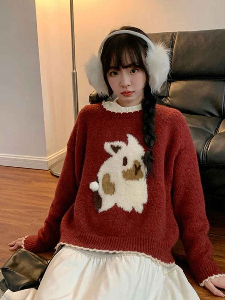 Jerséis mujer Chic todo-fósforo dibujos animados Ins Otoño Invierno suéteres de punto estudiantes diarios Harajuku suave elegante Popular de moda