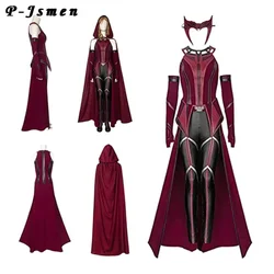 Female Wanda Maximoff Cosplay Costume Scarlet Witch Headwear Cloak and Pants Full Set Outfit Halloween Accessories Props