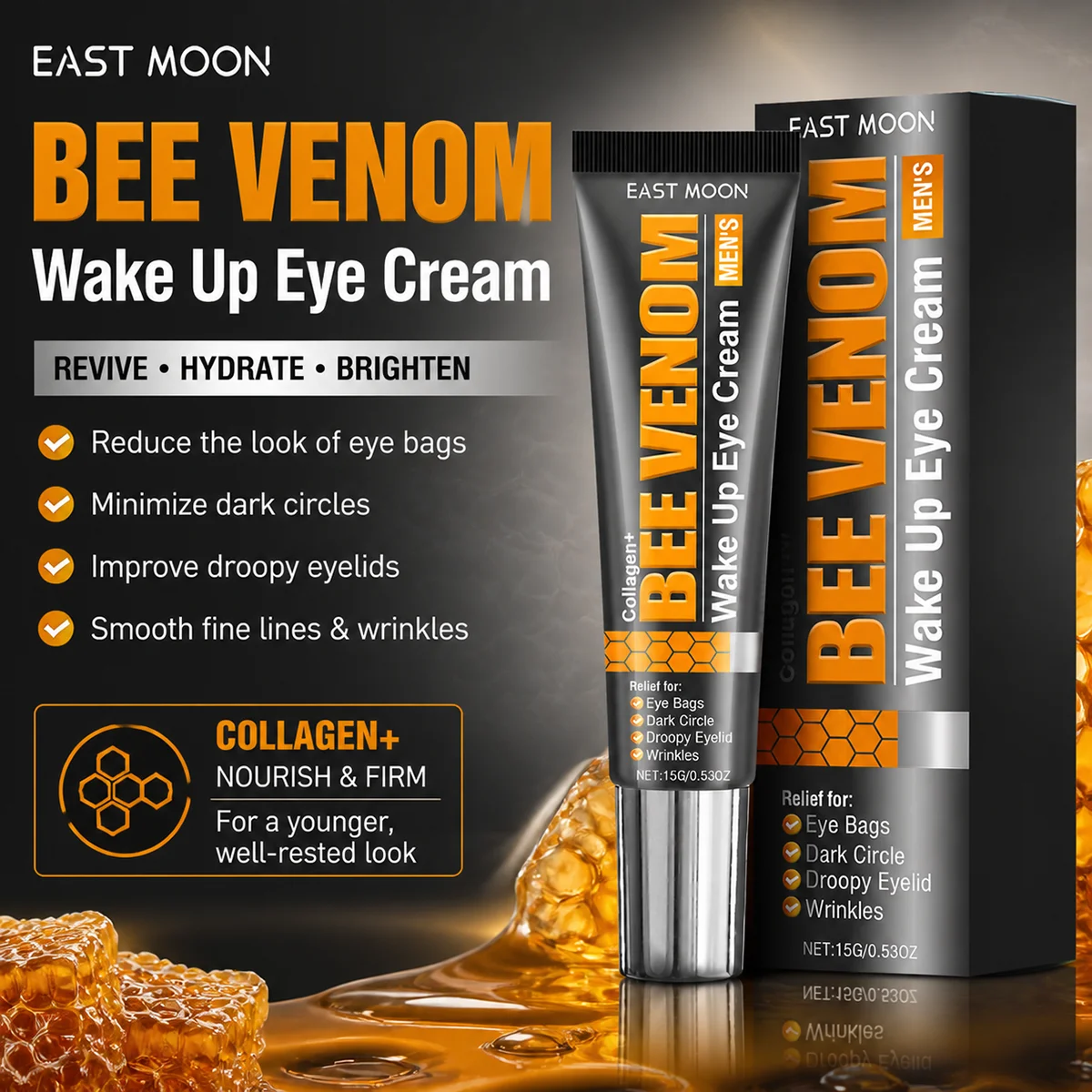 Bee Venom Eye Cream for Wake up with Collagen Reduces Eye Bags Dark Circles Firm Eye Contour Fast Absorb Eye Cream