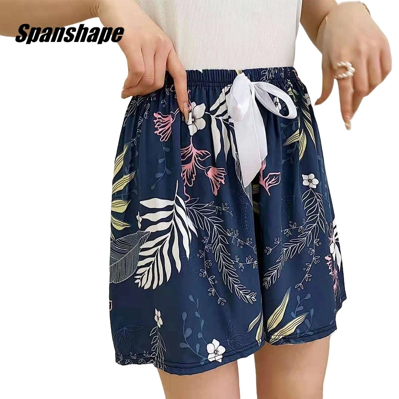 Women\'s Cotton Pajamas Shorts, Floral Printing Short, Loose Beach Home Pants, Comfy Lounge Bottom, Sleep Shorts