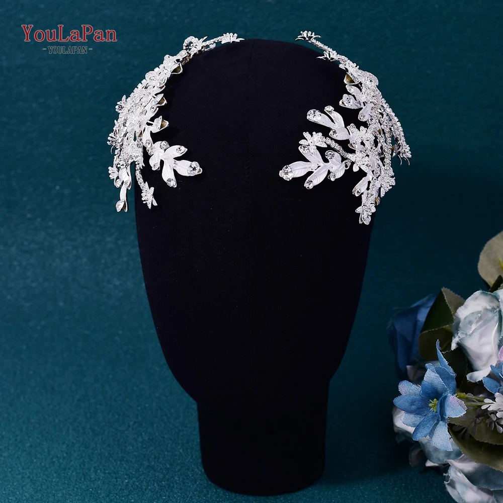 Youlapan noiva strass bandana casamento cor prata liga folha peça de cabelo conjunto ornamentos casamento dama de honra headwear hp662