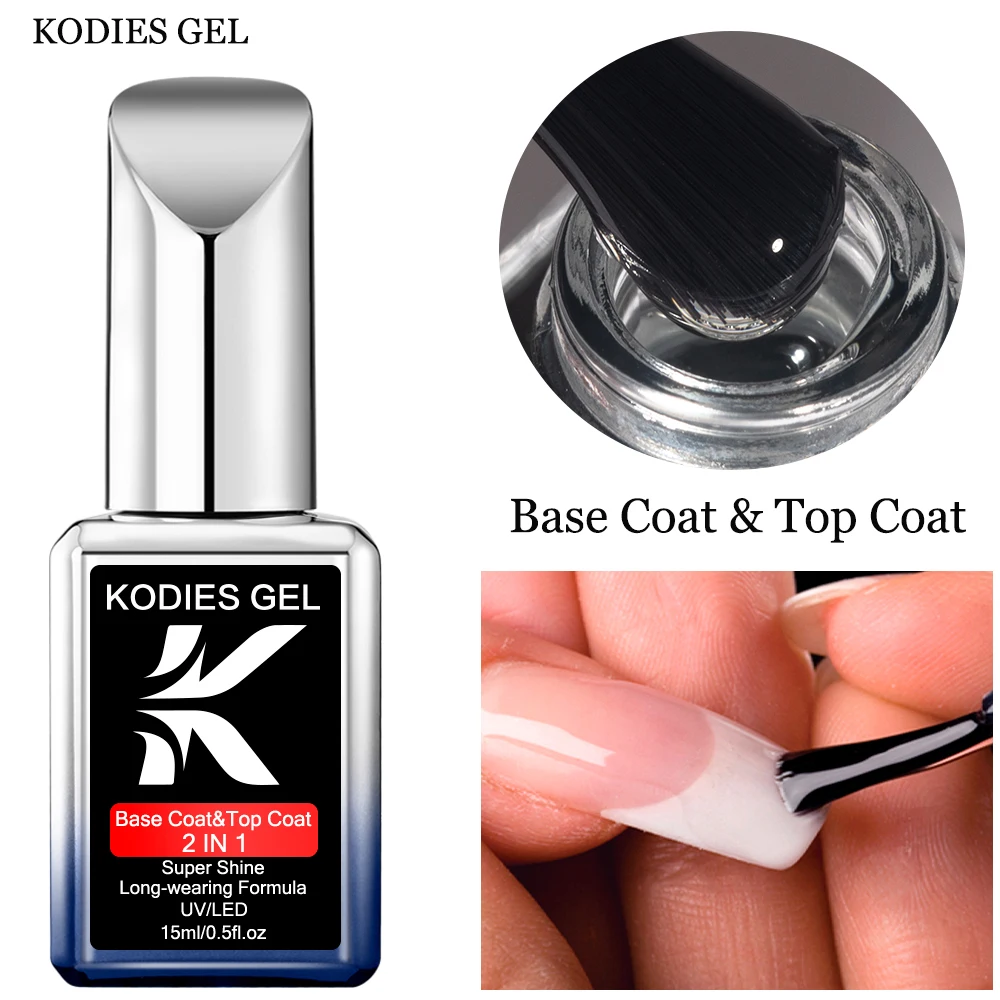 KODIES GEL ongles couche de Base couche de finition 2 en 1 vernis à ongles Gel transparent 15ML Semi Permanent UV pas de finition Gel collant acrylique ongles Art