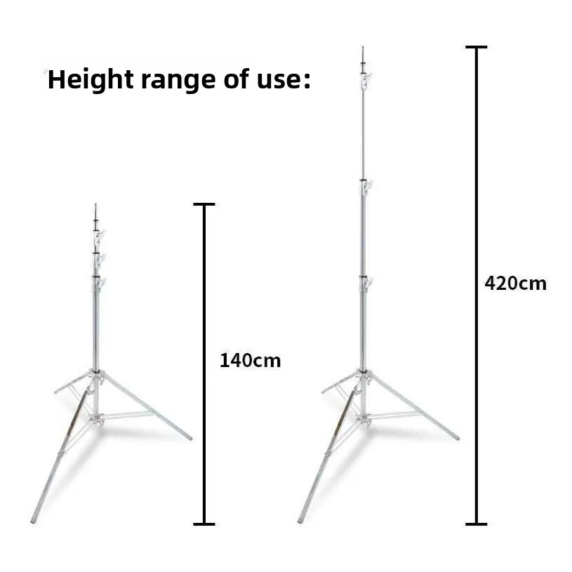 Made In China Iron Small Photography Light Stand Tripod  Height 420cm Load Capacity 25kg Adjustable Leveling Feet 155M