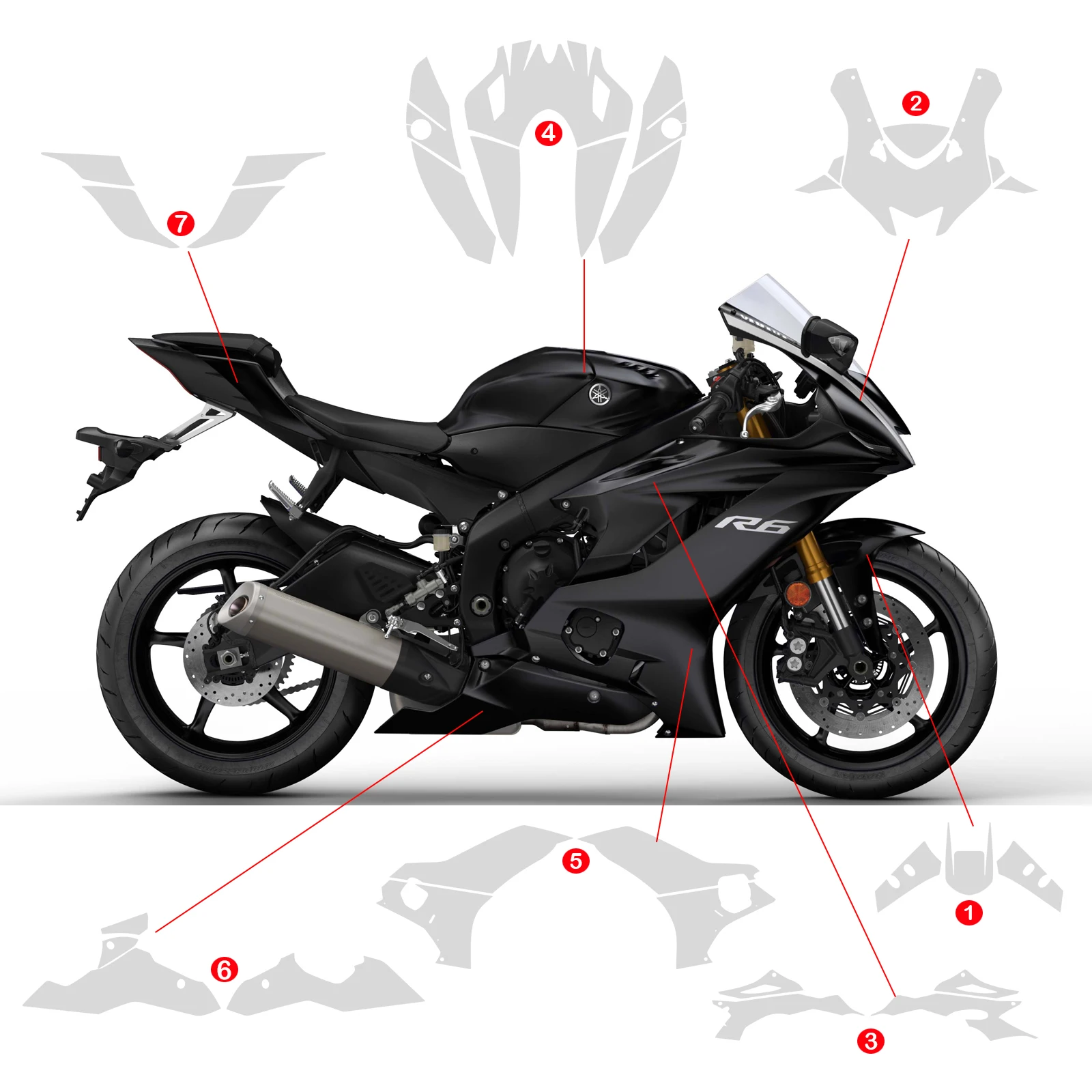 R6 TPU Paint Protection Film For YAMAHA YZFR6 PPF Motorcycle Sticker Protective tools Transparent Bodykit Windshield 2017-2024