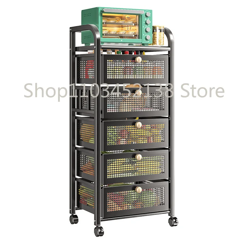 Floor-to-ceiling multi-layer fruit and vegetable kitchen storage rack Pull-out home storage fruit basket