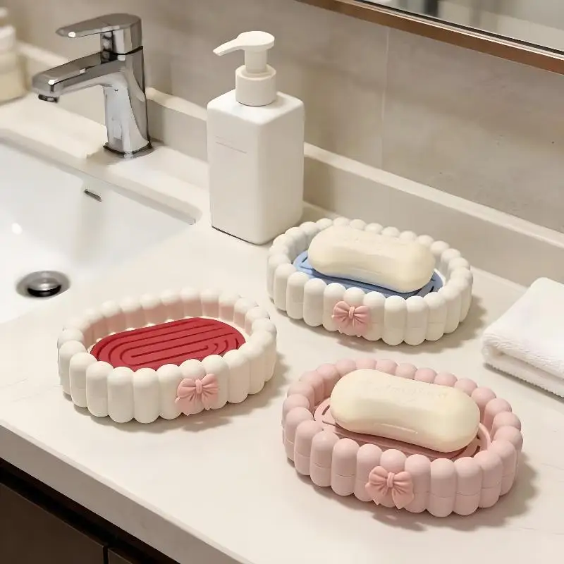 Ins High-end Feel Soap Box, Bathroom Drain Soap Box, Household Non Perforated Countertop Soap Storage Rack