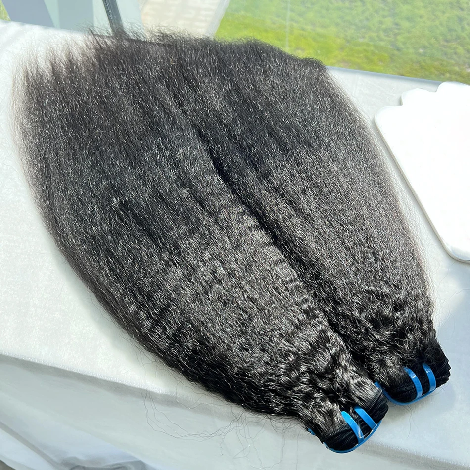 Kinky Straight Human Hair Bundles 18A #1B Natural Black Color 100% Unprocessed  Virgin Hair Extensions Weave High Quality Hair