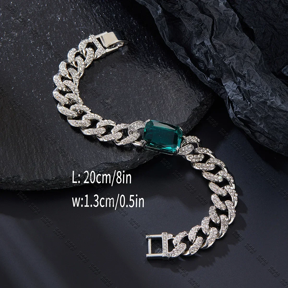 13mm Dog Cat Chain Big Green Rectangle Diamond Miami Cuban Link Walking Metal Collar Jewelry Accessories For Medium Big Pets