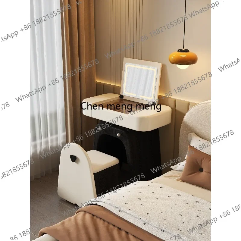01A Modern clamshell dresser table and chairs integrated hidden mirror storage mini makeup table
