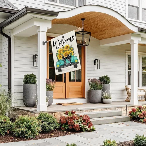 Summer House Flag Sunflowers Truck 28X40 Inch Double Sided Large Burlap Holiday 744759429520 AAV hhz