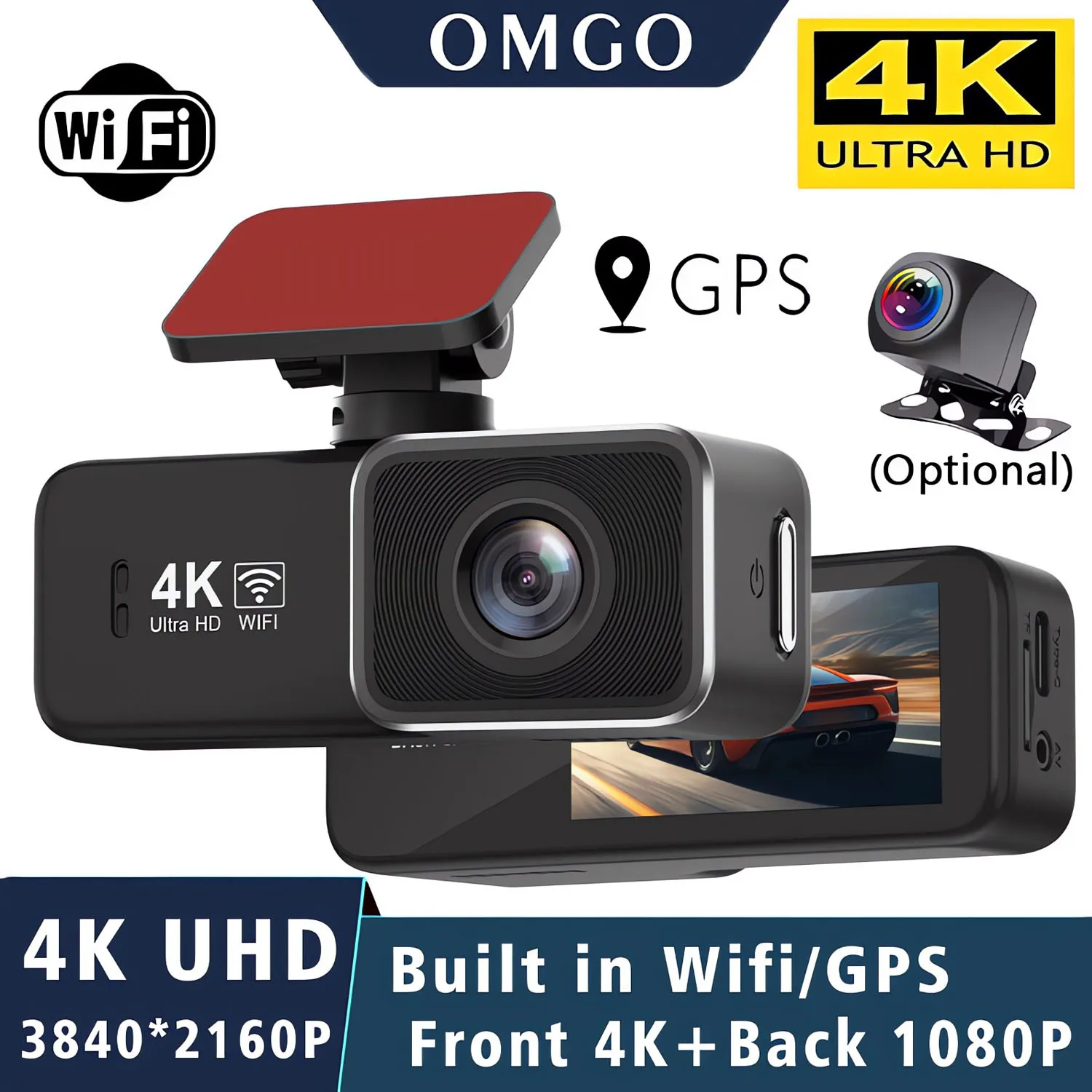 UHD 4K 2160P Car Front Dash Cam Mini WIFI DVR Black Box Room With 24H Parking Monitor Night Vision,GPS/Rear View Camera Option