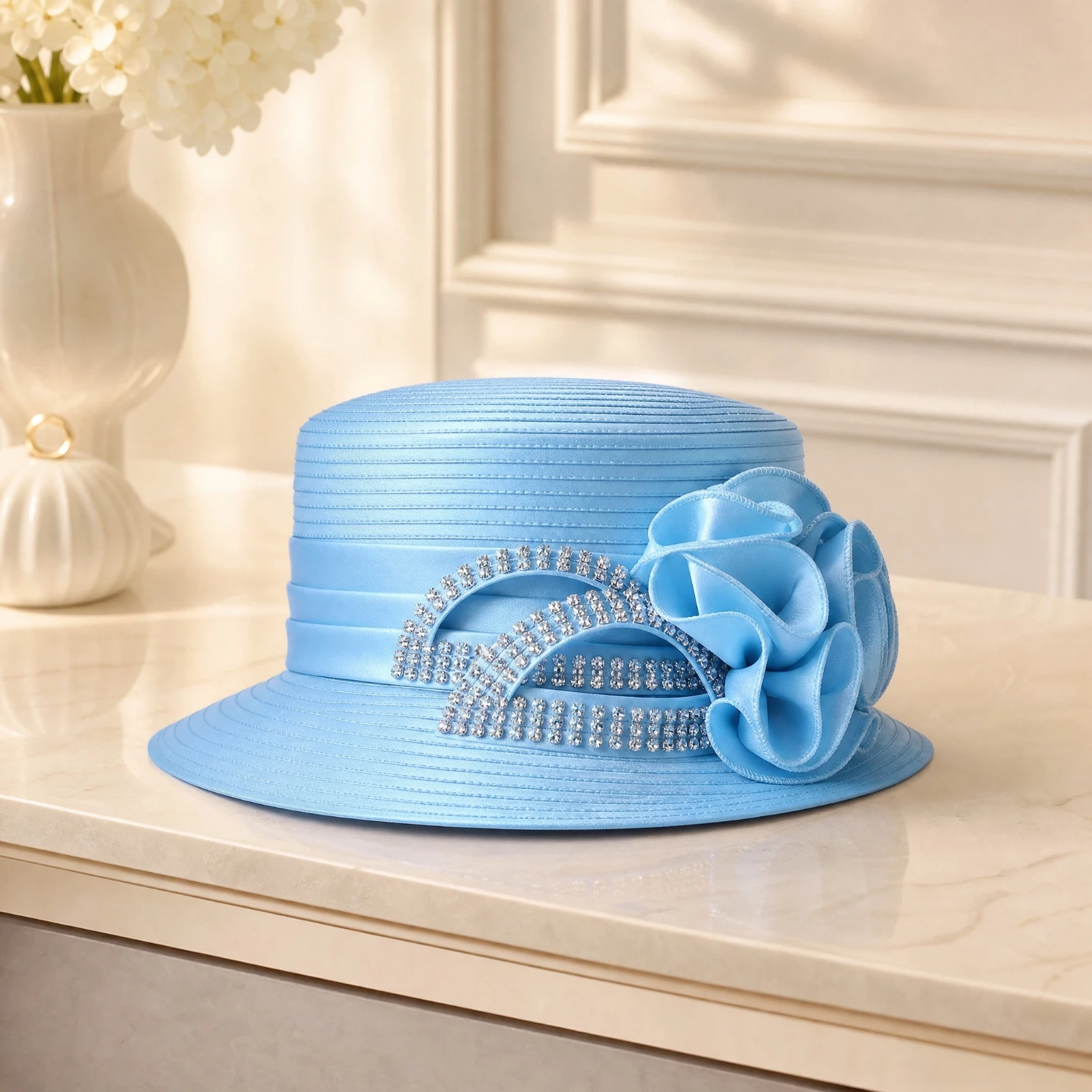 Women's Sun Hat with Textile Flower Stylish Artisan-Made Women's Sun Hat Long-Lasting Non-Foldable for Outdoor Events