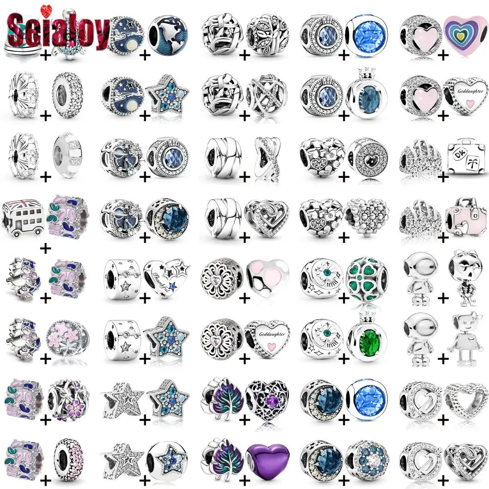 

Seialoy 2pcs/lot Silver Color Spaceman Heart Beads Blue Star Charm Enamel Butterfly Flower Beaded Fit DIY Bracelets Accessory