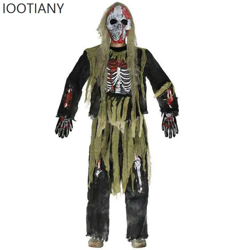 IOOTIANY 2025 nuevo disfraz de Horror para niño Burning Horror muerte disfraz de Halloween niños esqueleto Zombie Cosplay disfraz de escenario actuación