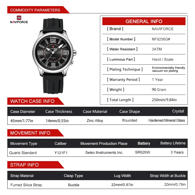 NAVIFORCE NF9256 Couples Quartz Watches Luminous Simple Water-Resistant Silicone Strap Fashion Sports Men Women Watch