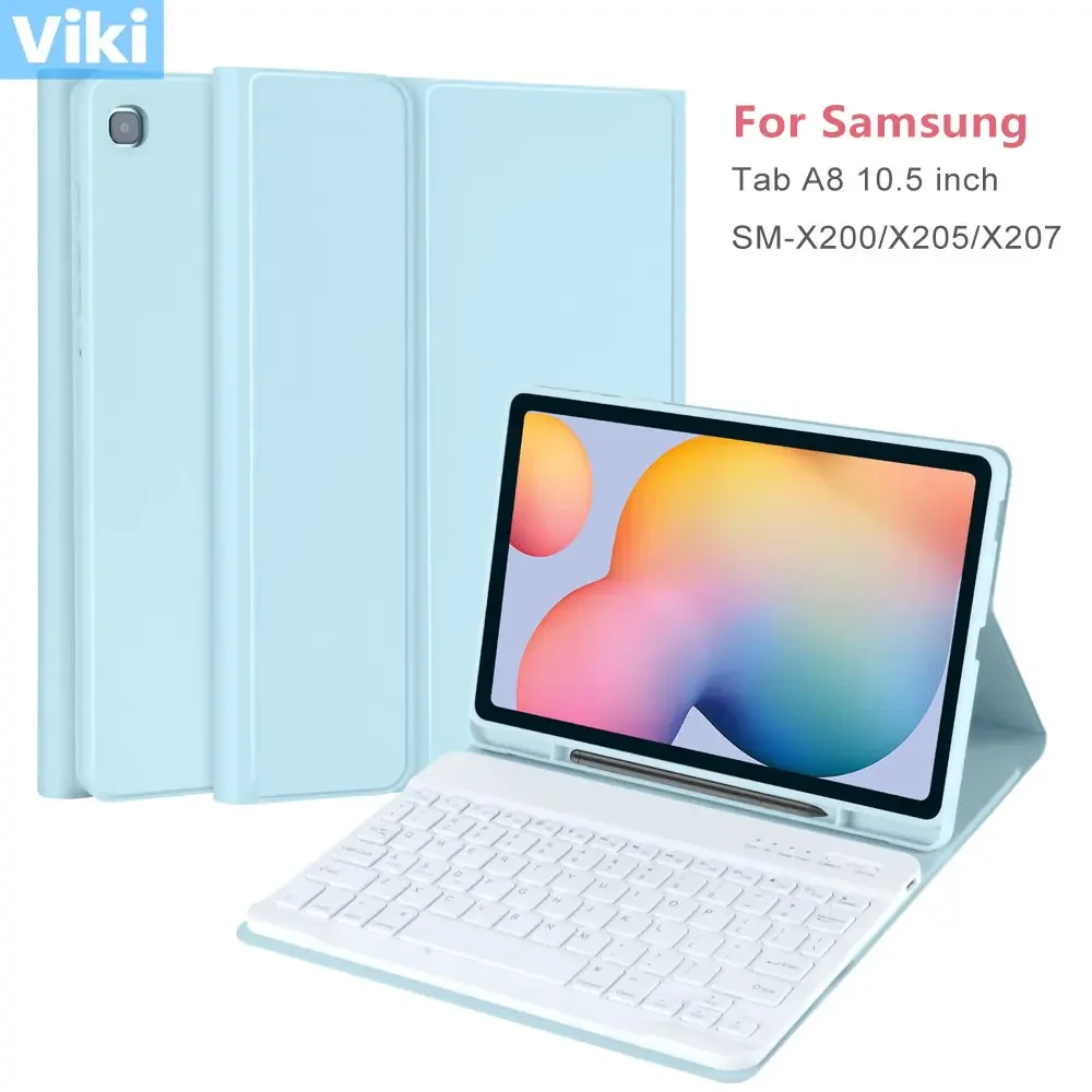 

Чехол с беспроводной клавиатурой для Samsung Galaxy Tab A8 с клавиатурой, кожаный чехол для планшета Galaxy Tab A8 10,5 дюймов SM-X200 X205