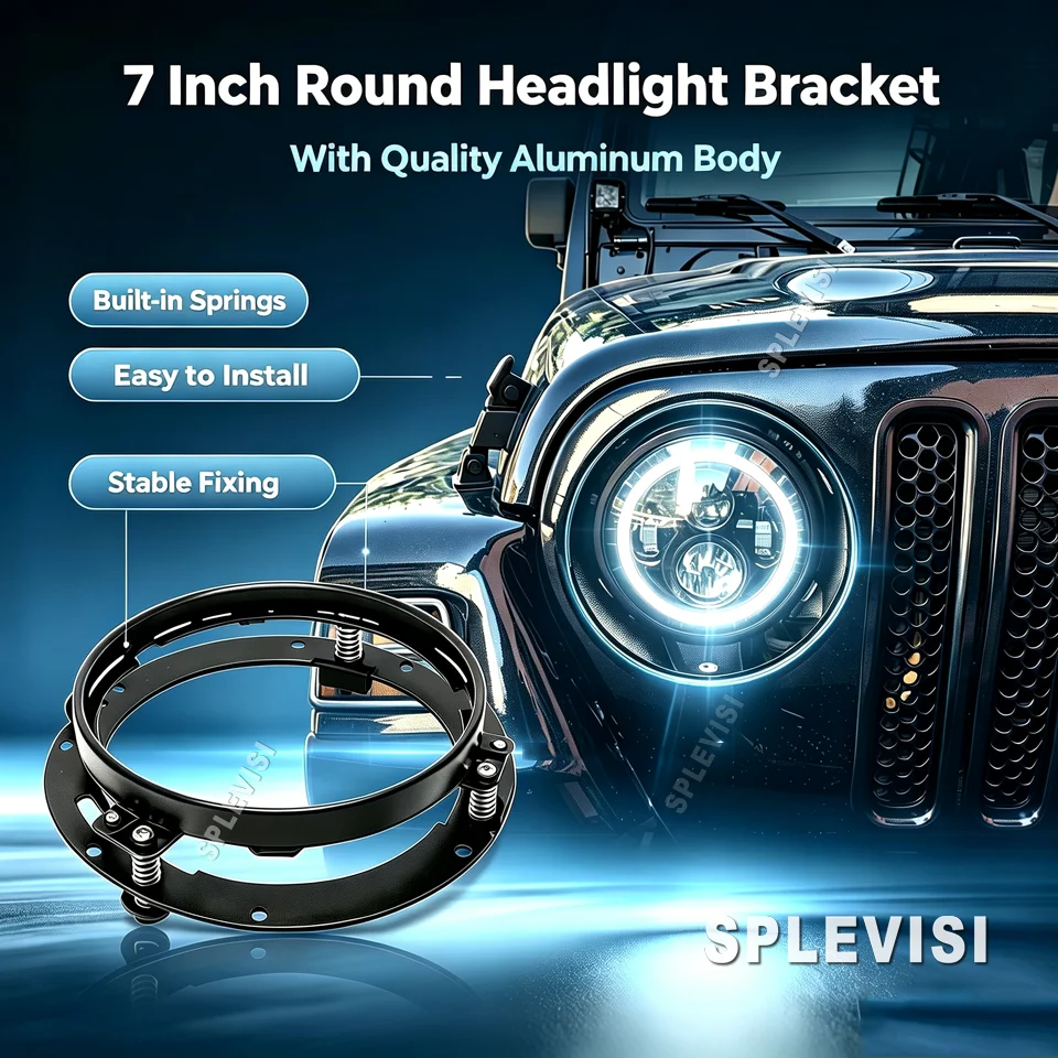 1Pcs 7inch LED Headlight Mounting Bracket Round Ring for Jeep CJ-7 Wrangler JK TJ Harley Land Rover Defender Hummer H1&H2