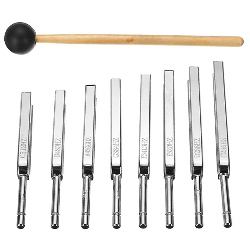 abkv-8-pack-steel-tuning-fork-set-256-512hz-mallet-vibration-therapy-tools-stainless-steel