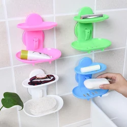 1 Pc 14cm X 10cm X 13cm Trendy Hot Selling Bathroom Double Layers Strong Sucker Soapbox Soap Draining Holder Soap Dish