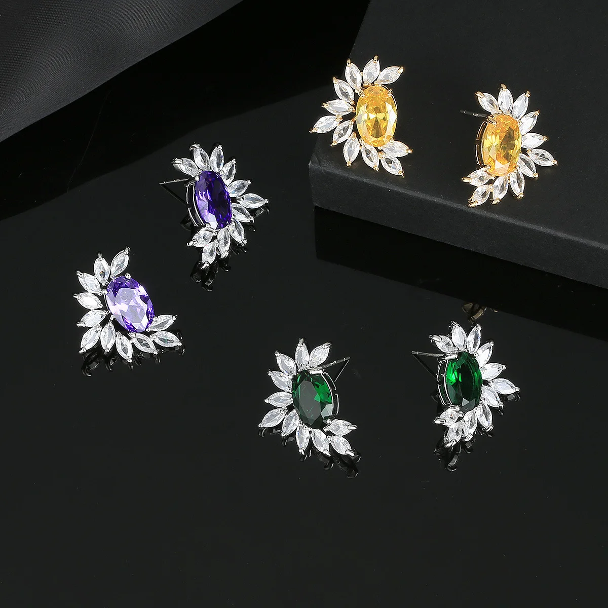 

Серьги-гвоздики из серебра 925 пробы с роскошными разноцветными камнями в форме подсолнуха, элегантные повседневные и свадебные украшения, подарок для женщин