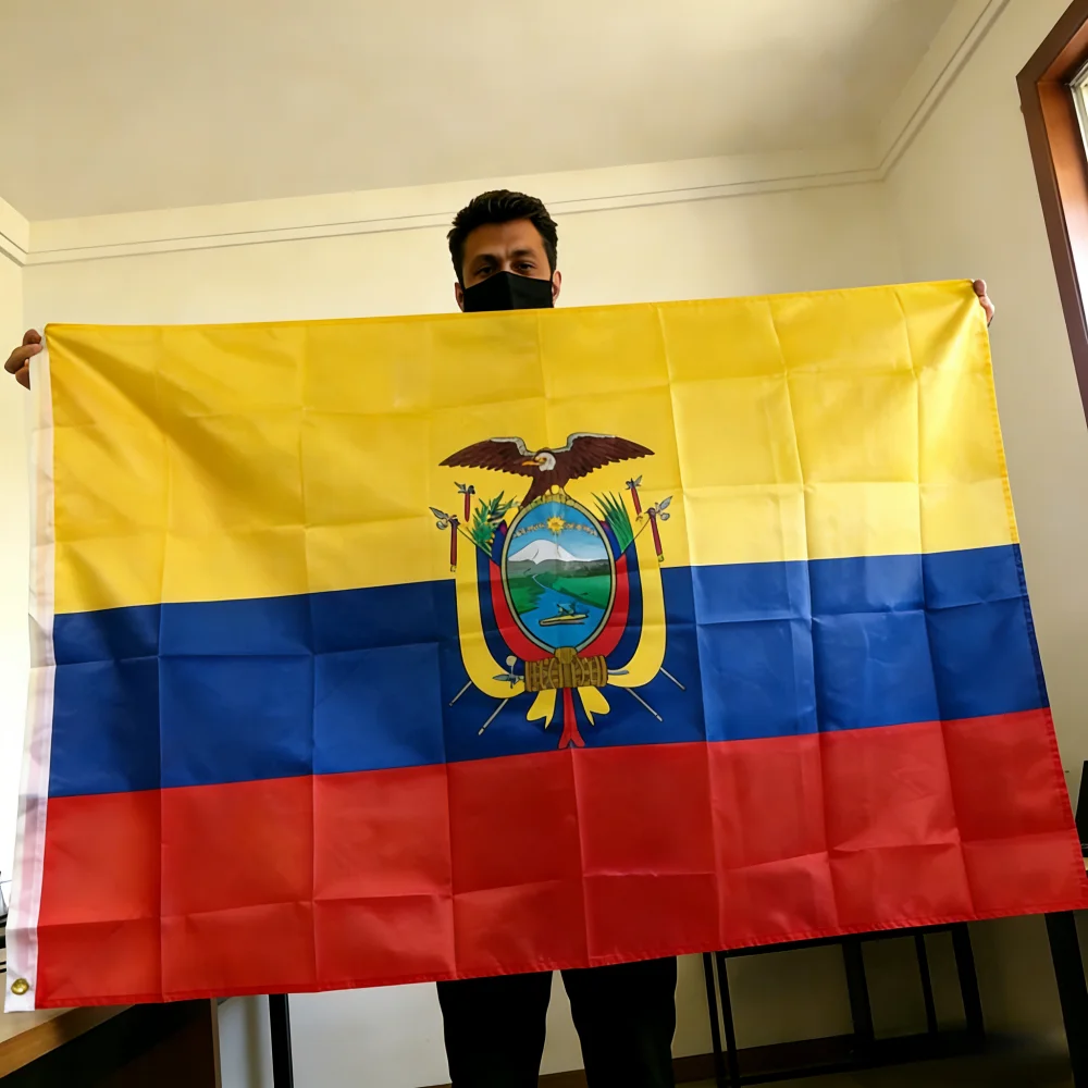 Ecuador Flag 150x90cm 3x5 FT Ecuadorian National Flag with Coat of Arms Polyester Double Stitched Outdoor Indoor Decoration