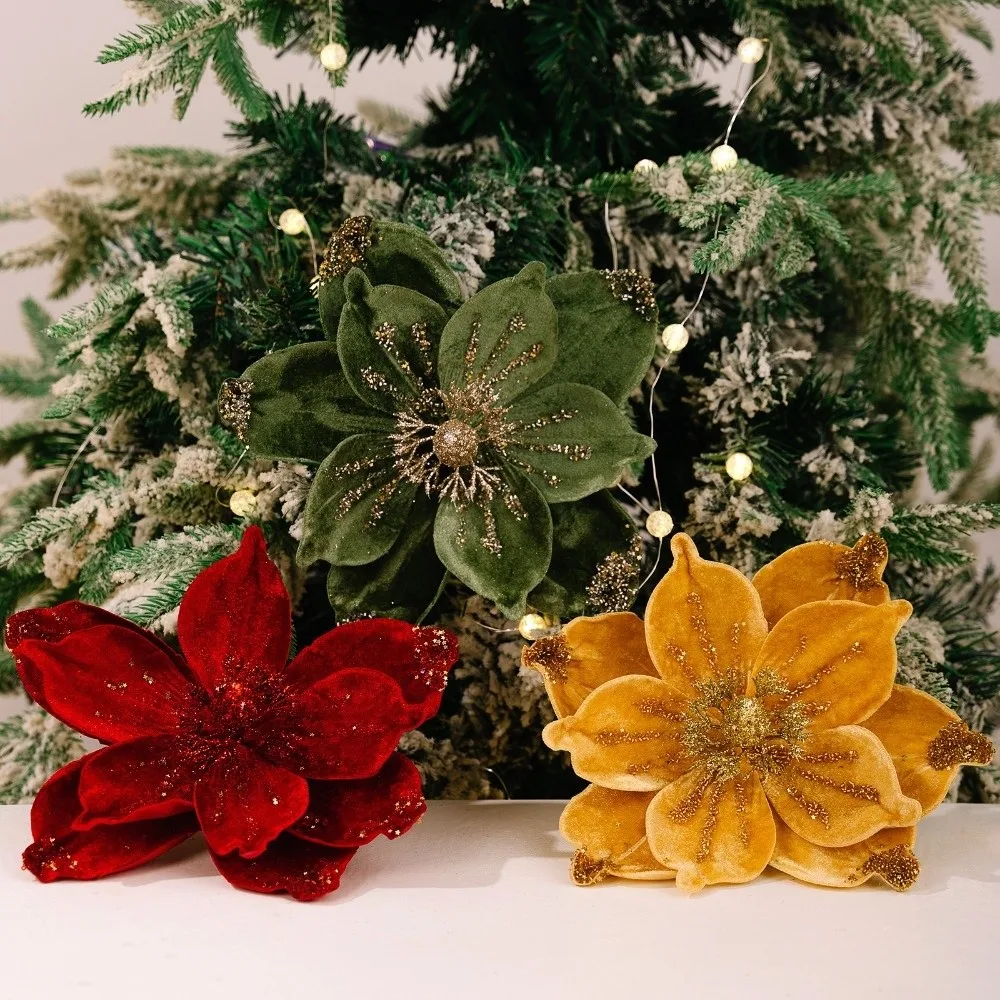 Novo 26cm artificial poinsétia flor glitter espumante natal glitter flor lantejoulas simulação flores festival de ano novo