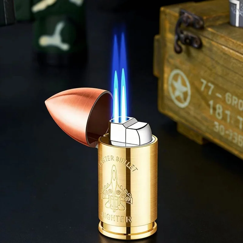 Metal Mini Bullet Shaped Inflatable Lighter Windproof Jet Flame Butane Gas Lighter Barbecue Cigarette Accessories Ignition Tool