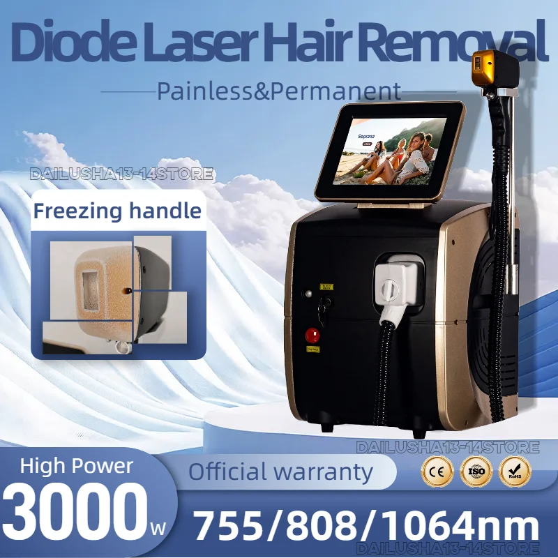 

Diode Hair Removal 3 Wavelength 755nm 808nm 1064nm 3000W Ice Platinum Painless Permanent CE Skin Rejuvenation Epilator Machine