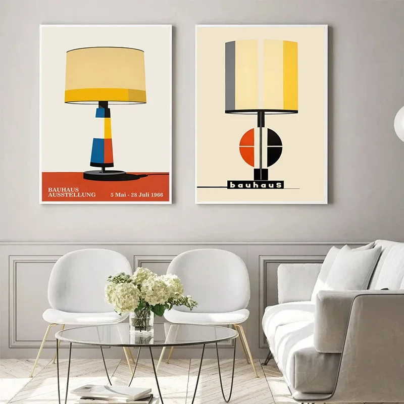 Minimalist Bauhaus Poster Print, Chair Geometric Dots Exhibition Canvas Painting Modern Wall Art Minimalist Abstract Room Decor