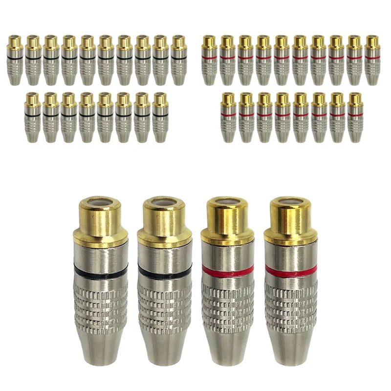 5/20PCS RCA Female Jack Plug Connector Solder Audio Video Adapter RCA Female Balck Red Convertor Gold Plated For Coaxial Cable