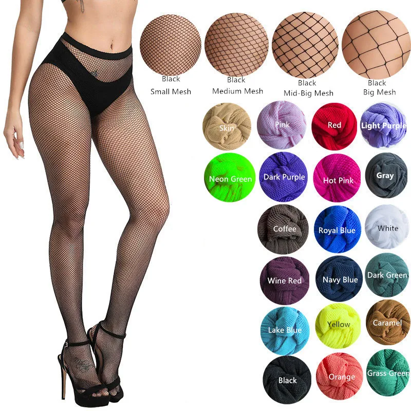 Sexy Women Fishnet Stocking Multicolor Plus Size Pantyhose Colored Small Middle Big Mesh Fish Nets Tight Anti Hook Nylon Panty